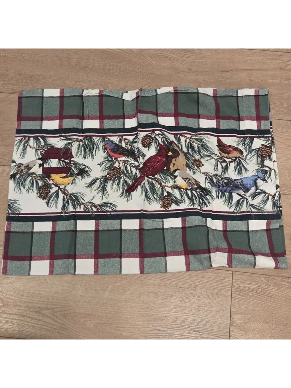 Franco Vintage Plaid Flannel Standard Pillowcase Birds Cardinal Blue Jay